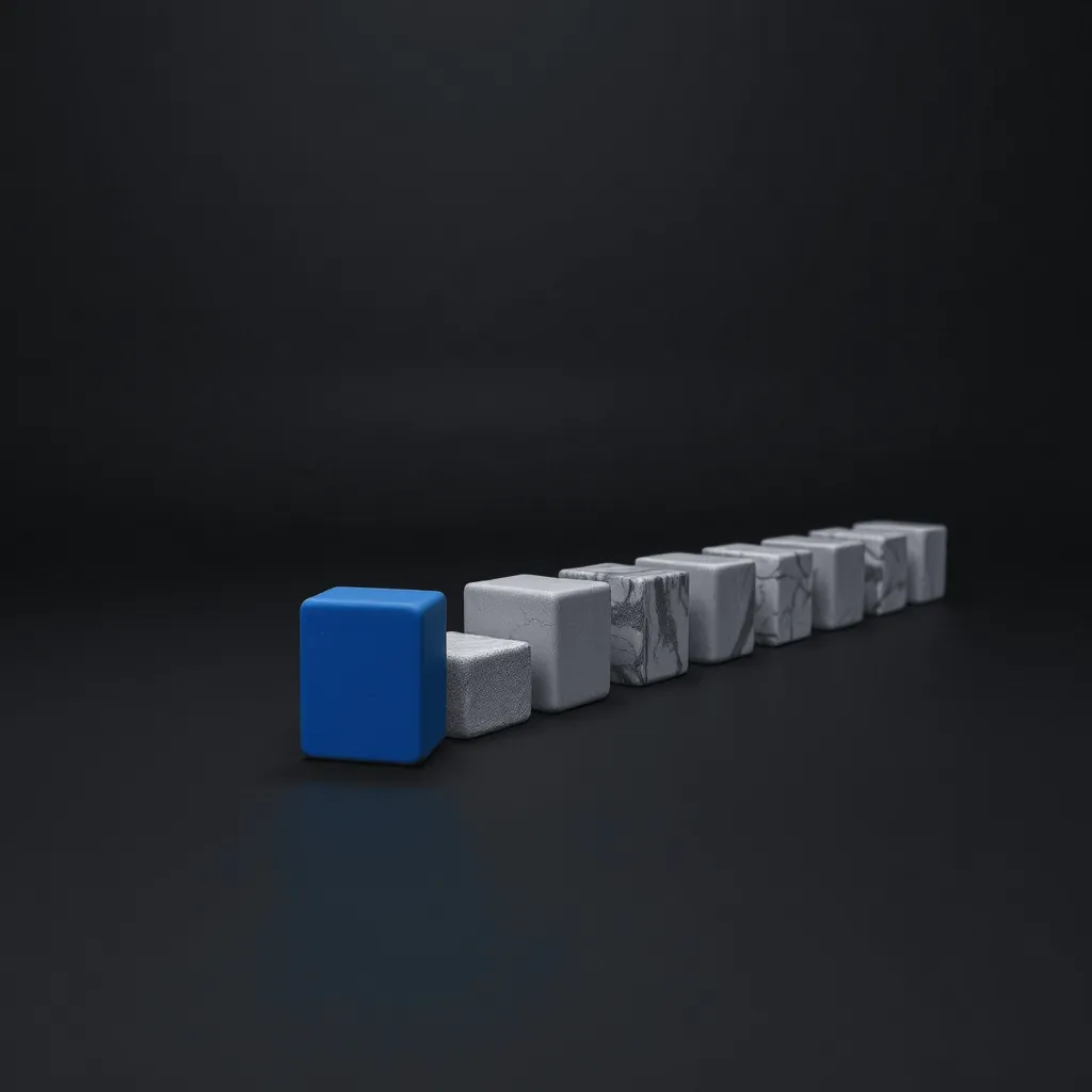 A straight line of stone blocks with a blue block at its head.